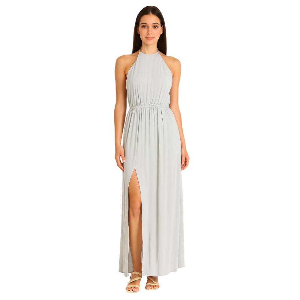 Show Me Your Mumu Heather Halter Dress Steel Blue NWT Size Medium Maxi Slit Gown